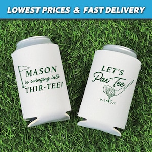 Swinging Into Thir-Tee, Golf Birthday Can Coolers, Let&#39;s Partee, Custom Golf Party Huggers, 30th Birthday, 40th Birthday, Golf Theme Party