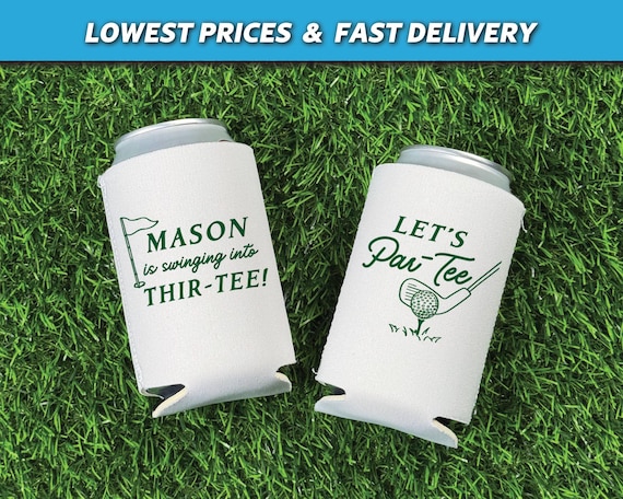 Swinging Into Thir-Tee, Golf Birthday Can Coolers, Let's Partee, Custom Golf Party Huggers, 30th Birthday, 40th Birthday, Golf Theme Party