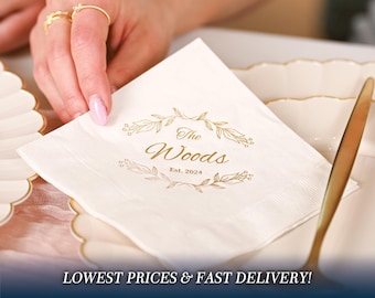 Personalized Wedding Monogram Napkins, Custom 3-PLY Cocktail Napkins, Engagement Favors
