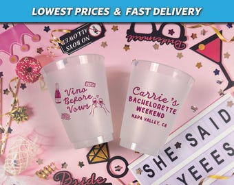 Vino Before Vows Bachelorette Frosted Cups, Personalized Winery Trip Plastic Cups, Winery Bachelorette Favors, Wine Theme Bridal Shower