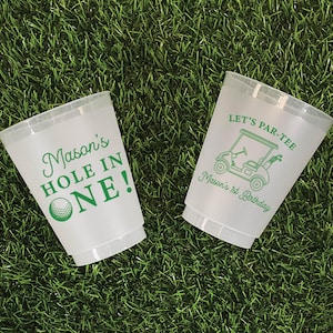 Hole In One Golf Birthday Cups, Let&#39;s Partee, First Birthday Frosted Cups, Shatterproof Plastic Cups, Golf 1st Birthday, Golf Birthday Cups