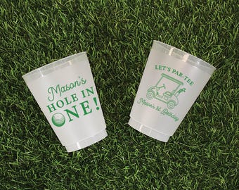Hole In One Golf Birthday Cups, Let's Partee, First Birthday Frosted Cups, Shatterproof Plastic Cups, Golf 1st Birthday, Golf Birthday Cups