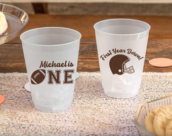Personalized First Year Down Football Frosted Cups, First Down Birthday Party Favors, Custom Football Theme First Birthday Frosted Cups