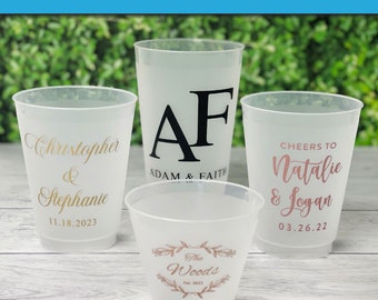 Custom Wedding Cups, Reception Bar Frosted Cups, Personalized Shatterproof Cups, Modern Wedding Decor, Signature Cocktails, Engagement Party