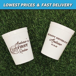 personalized cups, custom plastic cups, party favor cups, stadium cups, birthday party cups, happy birthday cups, custom cups, 1st birthday, first rodeo birthday, cowboy birthday cups, wild west birthday, my 1st birthday, cowgirl birthday