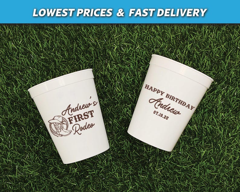 personalized cups, custom plastic cups, party favor cups, stadium cups, birthday party cups, happy birthday cups, custom cups, 1st birthday, first rodeo birthday, cowboy birthday cups, wild west birthday, my 1st birthday, cowgirl birthday