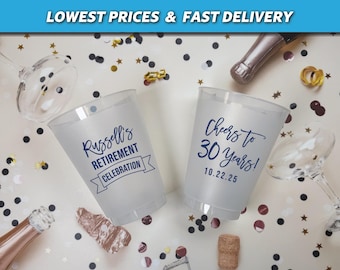 Retirement Frosted Cups, Custom Happy Retirement Cups, Personalized Retirement Party Cups, Retirement Party Favors