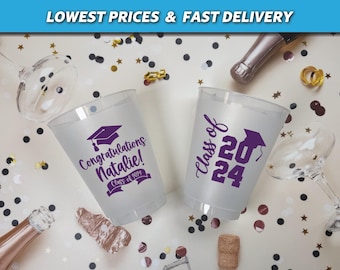 Graduation Custom Frosted Cups 9oz, 10oz, 12oz, 16oz, 20oz, 24oz / Personalized Graduation Cups, Class of 2024, Grad Favors, Congrats Grad
