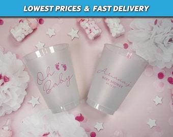 Oh Baby Frosted Cups, Personalized Baby Shower Cups, Baby Girl Shower Supplies, It's A Girl Favors, Gender Reveal, Baby Sprinkle Party