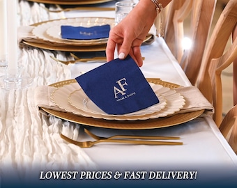 Personalized Wedding Monogram Napkins, Custom Wedding 3-PLY Cocktail Napkins, Foil Printed Napkins, Modern Minimalist Wedding Logo Napkins