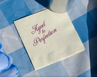 Aged To Perfection Birthday 3-PLY Cocktail Napkins, Wine Birthday Theme Napkins, 50th Birthday, 40th Wine Birthday Theme, Winery Theme