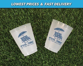 Family House Pool Cups, Swimming Party Frosted Cups, Summer Party Favors, Personalized Housewarming Gift, Family House Pool Cups, Pool Time