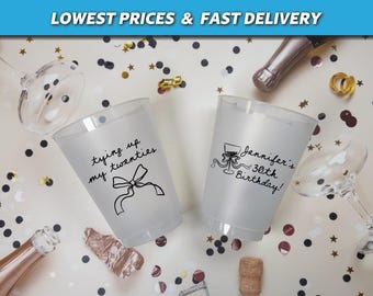 Tying Up My Twenties Birthday Frosted Cups, Tying Up Her Twenties, 30th Birthday Favors, Bow Theme 30th 40th 50th Birthday, Coquette Favors