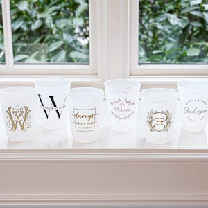 Custom Wedding Cups, Reception Bar Frosted Cups, Personalized Shatterproof Cups, Modern Wedding Decor, Signature Cocktails, Engagement Party