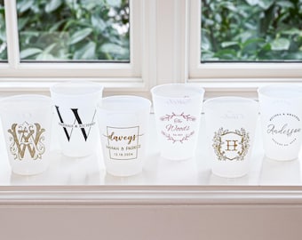 Custom Wedding Cups, Reception Bar Frosted Cups, Personalized Shatterproof Cups, Modern Wedding Decor, Signature Cocktails, Engagement Party