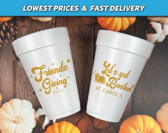 Friendsgiving Decorations, Friendsgiving Dinner Foam Cups, Let's Get Basted Styrofoam Cups, Thanksgiving Favors, Friendsgiving Gathering