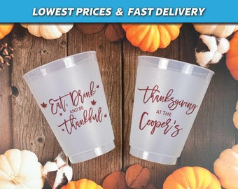 Thanksgiving Dinner Frosted Cups, Eat Drink and Be Thankful Cups, Family Thanksgiving Decor, Thanksgiving Favors, Friendsgiving Favors