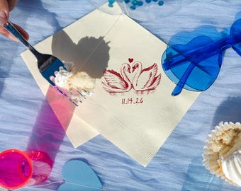 Personalized Swan Wedding Napkins, Romantic Vintage Swan Design 3-PLY Cocktail Napkins, Timeless Wedding  Bar Napkins, Wedding Cake Napkins