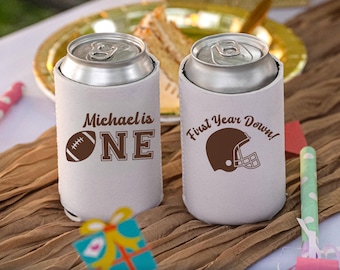 First Year Down Birthday Can Coolers, Football 1st Birthday, First Down Birthday Party Favors, Custom Birthday, Sports Birthday Favors