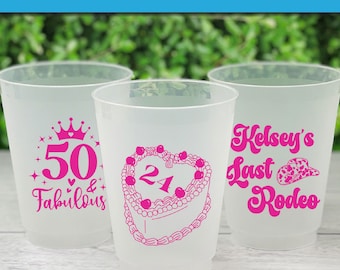 Happy Birthday Party Cups, Custom Birthday Party Cups, Shatterproof Plastic Cups, Frosted Plastic Cups, Party Favor Cups, Plastic Party Cups