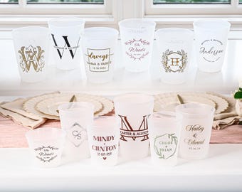 Custom Wedding Cups, Reception Bar Frosted Cups, Personalized Shatterproof Cups, Modern Wedding Decor, Signature Cocktails, Engagement Party