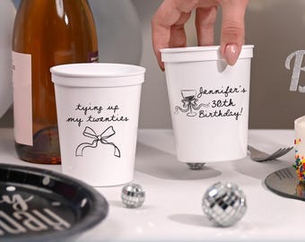Tying Up My Twenties Birthday Stadium Cups, Tying Up Her Twenties, 30th Birthday Favors, Bow Theme 30th 40th 50th Birthday, Coquette Favors