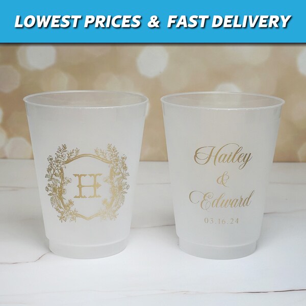 Custom Wedding Cups, Reception Bar Frosted Cups, Personalized Shatterproof Cups, Modern Wedding Decor, Signature Cocktails, Engagement Party