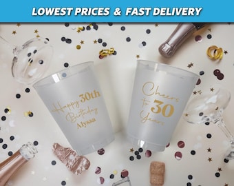 Happy Birthday Party Cups, 30th Birthday Favors, Custom Birthday Party Cups, Frosted Plastic Cups, 40th Birthday, 50th Birthday Cups, Cheers
