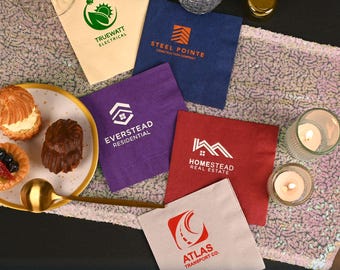 Custom Logo 3-PLY Cocktail Napkins, Company Logo Napkins, Corporate Event Napkins, Business Promo, Company Party Favors, Promotional Napkins
