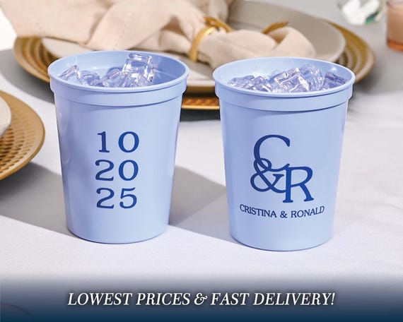 Custom Wedding Stadium Cups, Wedding Interlocking Monogram Cups, Modern Wedding, The Night Before, Signature Drink Cups, Engagement Favors