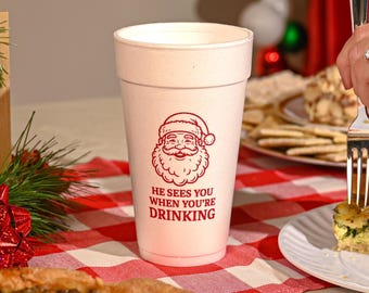 He Sees You When You're Drinking Foam Cups - 20oz Styrofoam Set of 10