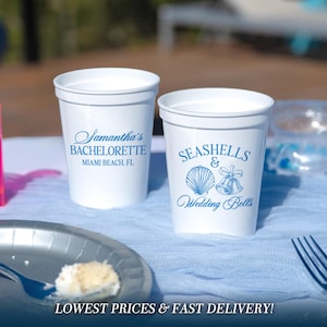 Seashells and Wedding Bells Stadium Cups, Beach Bachelorette Trip Decor, Coastal Last Toast on The Coast