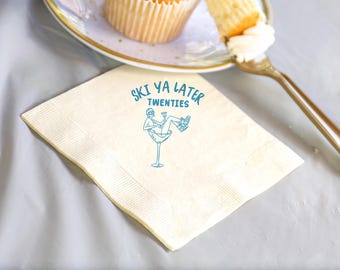 Ski Ya Later Birthday 3-PLY Cocktail Napkins, Ski Birthday Decor