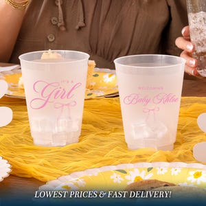 Bow Party Cups for Baby Girl Shower, Custom Baby Shower Frosted Cups, Bow Theme Baby Shower Cups, Personalized It's A Girl Cups
