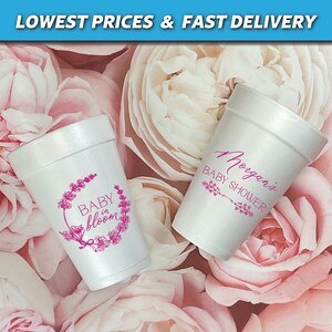 Baby In Bloom Foam Cups, Personalized Baby Shower Cups, Floral Baby Shower, It&#39;s A Girl Styrofoam Cups, Coquette Baby Shower Favors