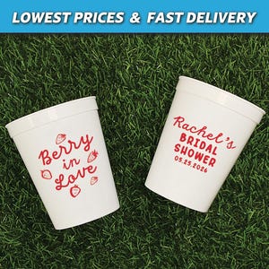 Berry in Love Bridal Shower Stadium Cups, Love Is Berry Sweet Bridal Shower Cups, Strawberry Bridal Shower Favors, Summer Bridal Shower