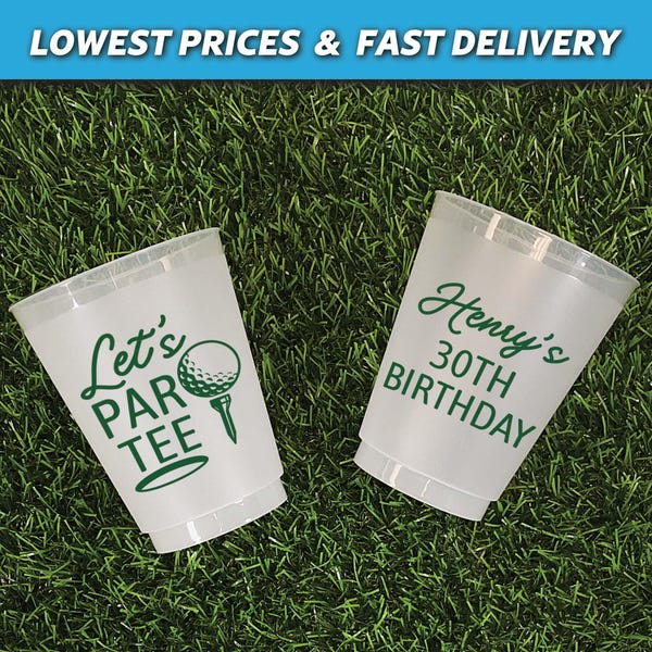 Golf Birthday Cups, Let's Partee, Custom Birthday Party Cups, Shatterproof Plastic Cups, Frosted Plastic Cups, 30th Birthday