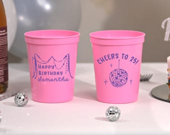 Whimsy Birthday Party Cups, Whimsical Birthday Stadium Cups, Disco Ball Party Favors, 25th Birthday Cups, Maximalist Birthday, Fancy Girl