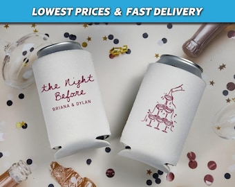 Enfriadores de latas para la fiesta de bienvenida, La noche anterior, Enfriadores para la cena de ensayo, Recuerdos de boda personalizados, Enfriadores de latas con forma de torre de champán