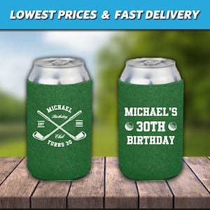 Personalized Golf Birthday Can Coolers  - Golf Birthday Huggers, 30th Birthday Favors, Party Favors for a Customizable Golf Celebration