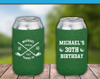 Personalized Golf Birthday Can Coolers  - Golf Birthday Huggers, 30th Birthday Favors, Party Favors for a Customizable Golf Celebration