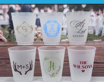 Custom Wedding Cups, Reception Bar Frosted Cups, Personalized Shatterproof Cups, Modern Wedding Decor, Signature Cocktails, Engagement Party