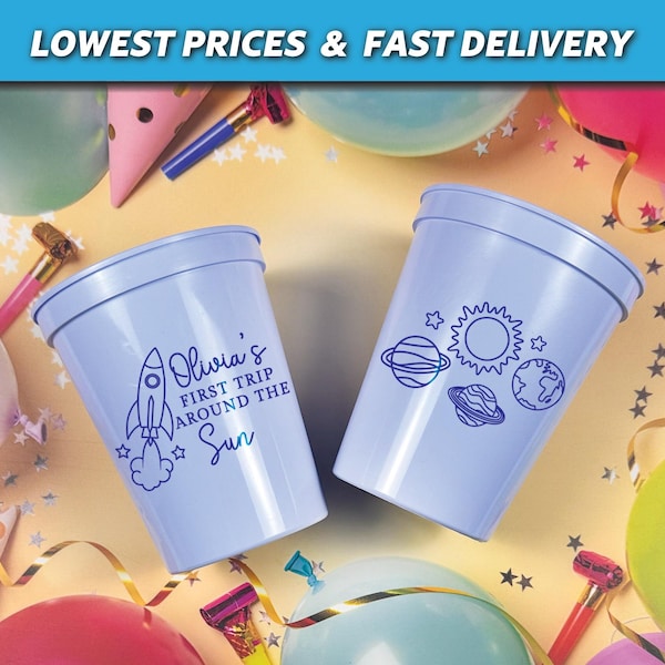 First Trip Around The Sun Birthday Cups, Space 1st Birthday Stadium Cups, Galaxy 1st Birthday, Rocket  Outer Space First Birthday Favors
