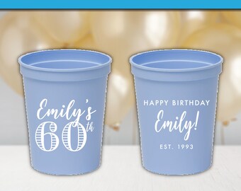 Custom Printed 60th Birthday Stadium Cups, Custom Stadium Cups, Personalized Party Cups, Birthday Cups