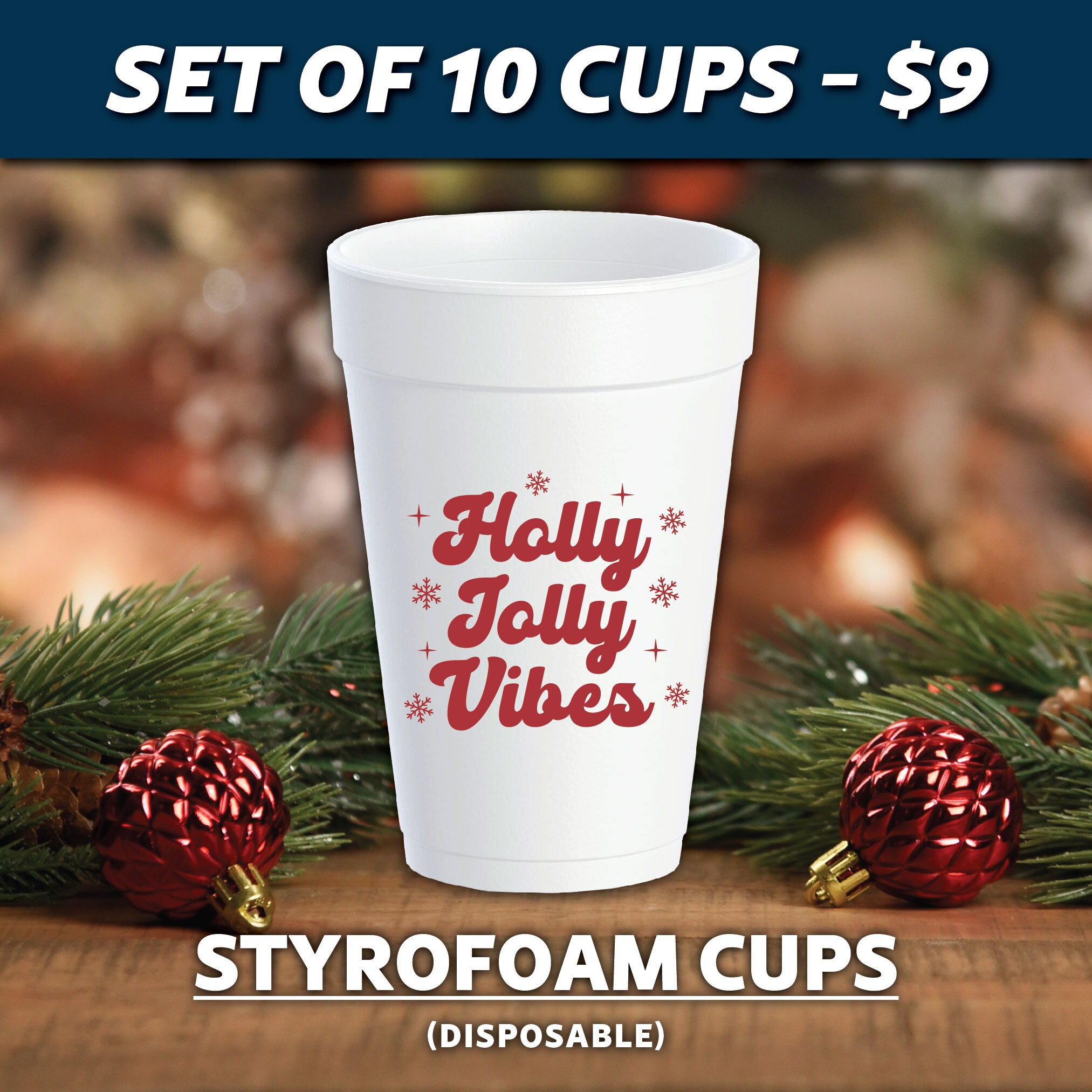 Holly Christmas 10 oz Plastic Cups