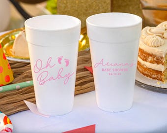 Oh Baby Foam Cups, Personalized Baby Shower Styrofoam Cups, Baby Boy Shower Supplies, It's A Boy, Gender Reveal, Baby Sprinkle Party, Oh Boy
