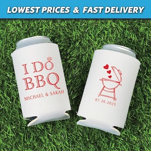 I Do BBQ Can Coolers, I Do Barbecue Neoprene Huggers, Outdoor Engagement Favors