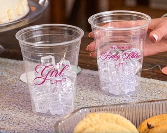 Baby Shower Cups, Bow Theme, Personalized It's A Girl Party Cups