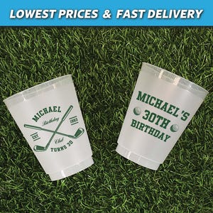 Golf Birthday Cups, Custom Birthday Party Cups, Shatterproof Plastic Cups, Frosted Plastic Cups, 30th, 40th, 50th Birthday, Golf Theme Party