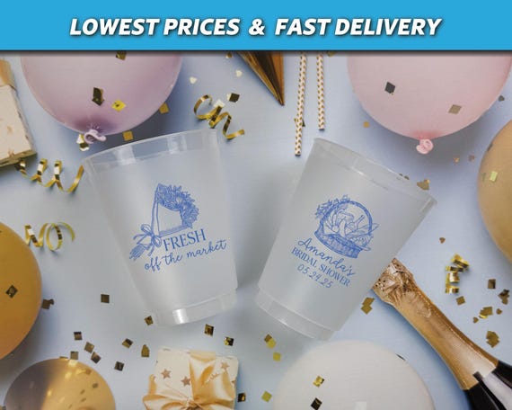 Fresh Off The Market Bridal Shower Cups, Frosted Bridal Shower Cups, Market Theme Bridal Shower, She's Off The Market Cups, Wedding Shower